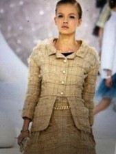 CHANEL 12P VINTAGE NEW TWEED JACKET TULLE BEIGE RUFFLED SEQUIN CC FR38-40 $13K