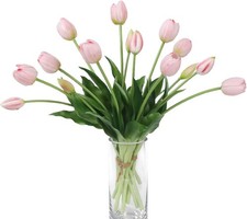 15 Pcs Light Pink Artificial Flowers Tulips Real Touch Latex