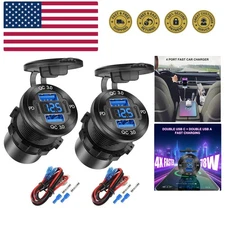 2 Pack 4 Port 12V USB Outlet Aluminum Charger, 78W Dual PD & QC Multiple USB ...