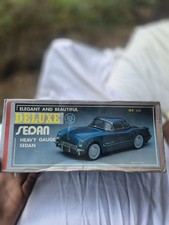 Vintage Deluxe Open Sedan Tin Toy Friction Car 1954 Corvette Heavy Gauge MF 316