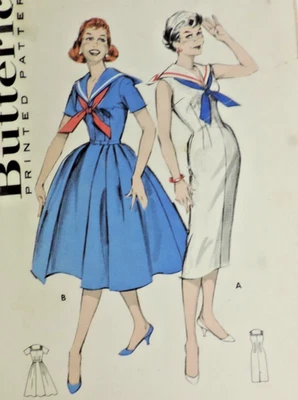 1958 Butterick 8595 Teen Sailor Slim/Full Dress Sz 11 B31.5" Complete - image 1 of 4