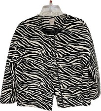 CHICO'S Black White Zebra Animal Print Zip Front Jacket Blazer 1 8-10