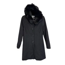 FORECASTER OF BOSTON Real Fox Fur Parka Hooded Coat 4 Black Wool Mob Wife Luxury