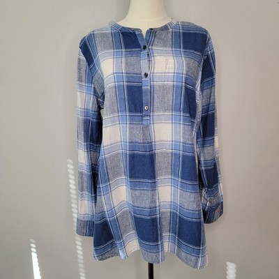 Old Navy Linen Cotton Y2K Plaid Tunic Sz L Casual Grunge 90s Preppy Cottage Boho