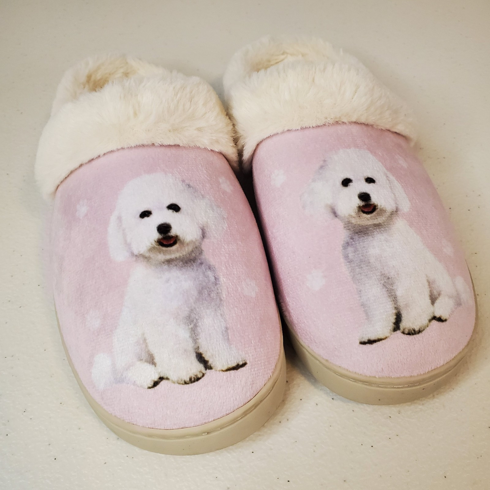 SAOLA Snuggs Pantofole Rosa Chiaro Bichon Frise Suola in Gomma Memory Foam L XL