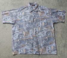 Vintage Triumph of California Shirt Men's Sz XL Short Sleeve Blue/Gray Abstract