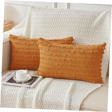 Pack of 2 Linen Cotton Couch Throw Pillow Covers 20" x 12" Pack of 2 Orange