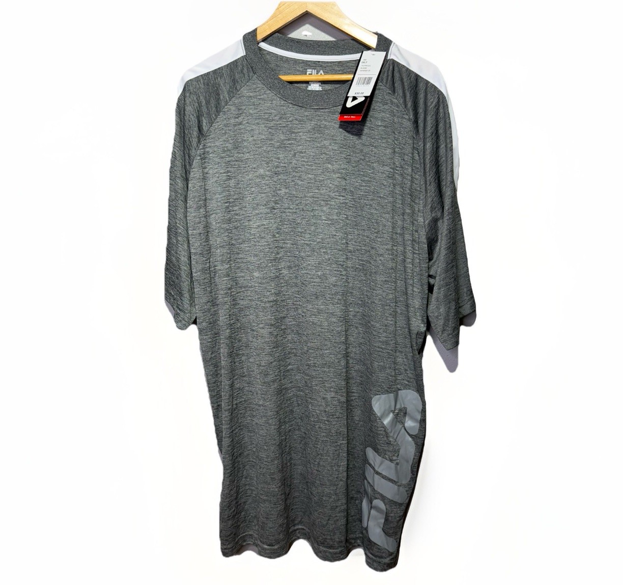 T shirt Fila uomo 2XLT grigia atletica manica raglan maglietta logo grande e alta nuova con etichetta