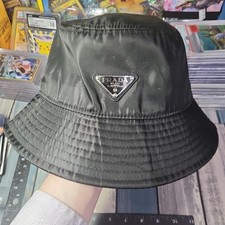 Prada Classic Triangle Logo Unisex Casual Sun Cap Fisherman's Bucket Hat Black M