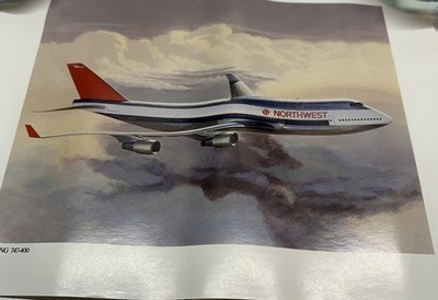 Northwest Airlines Plane Boeing 747-400 Print 14 x11 