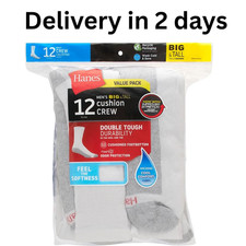  12-Pair Pack Hanes Men's Double Tough Crew Socks, Shoe Size 12-14 Great Price