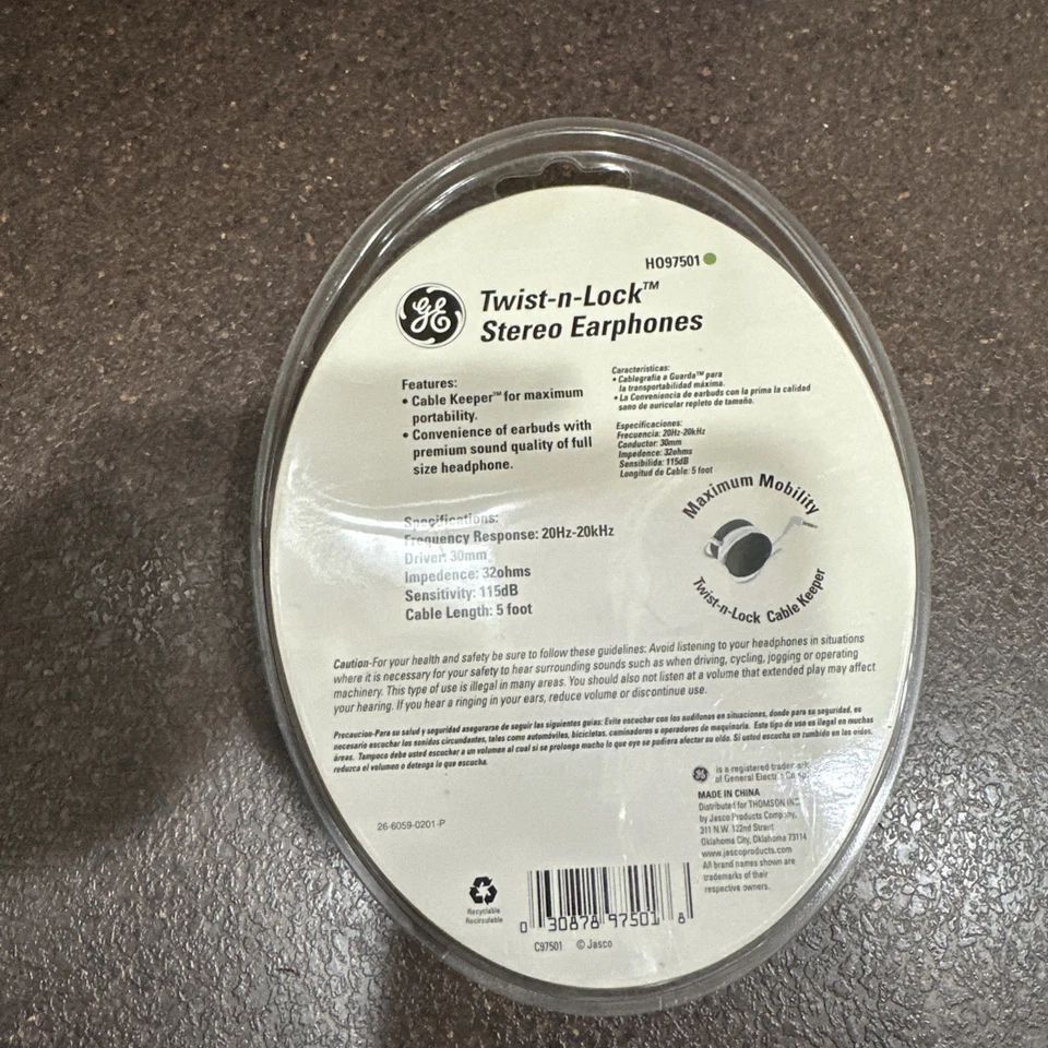 GE HO97501 Blanco Portátil Sobre la Oreja Auriculares Estéreo Twist-n-Lock Cable Mantener Foto 2 de 2