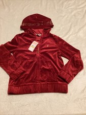 Juicy Couture Girls Red Velour Zip Hoodie Size 8 Y2K Bling Logo NWT