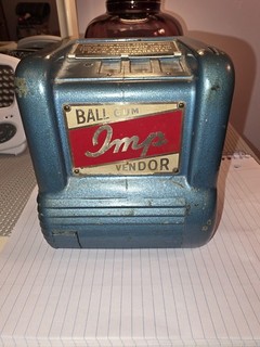 Antique Imp Cigarette Ball Gum Vendor Coin Op Trade Stimulator Blue Works Key!