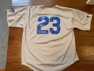 RYNE SANDBERG SIGNED AUTOGRAPH MITCHELL NESS CUBS ROAD JERSEY W/INSC BECKETT COA