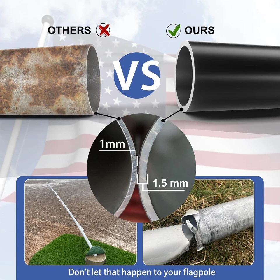 Kit de poste de bandera extra grueso de aluminio resistente exterior 25 pies Foto 3 de 4