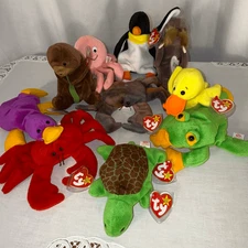 Ty Beanie Babies Lot 11 Aquatic Sea Life PVC Quackers Waddle Inky Claude Speedy
