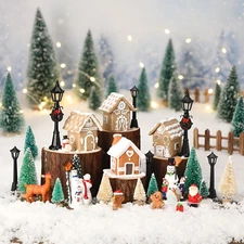 31 Pcs Christmas Village Figurines Decoration Set Christmas Village Houses wi...