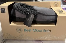 Best Mountain Mens Premium Slippers Faux Suede - Grey Size S - UK 6.5- 7.5 Soft