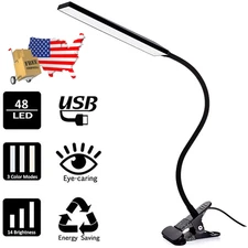 5W LED Clip On Desk Lamp Dimmable 3 Modes 11 Brightness USB Flexible Arm