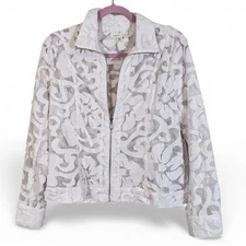Coldwater Creek White Lace Sheer Full Zip Jacket Womens 12P Boho Coquette Girly