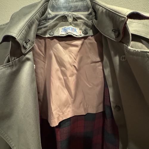 Vintage J.G. Hook Trench Coat Womens Size 14 Regular Plaid Lined Yoke Button Up - Picture 5 of 13