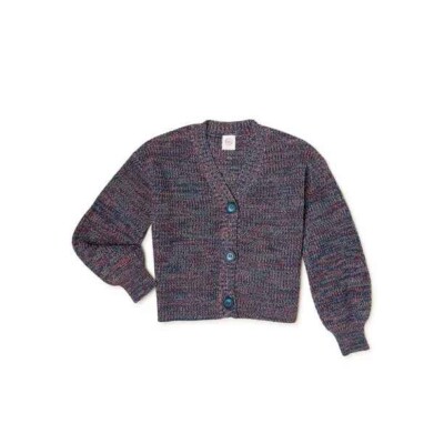 Wonder Nation Girls Button-Front Cardigan Sweater-Teal Star- S (6