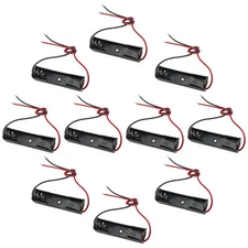 10 Pack 1 AAA Battery Holder w Wire Leads - Plastic, Black, 1.97"x0.53"x0.49"