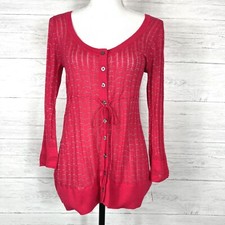 DKNY Top Sweater Medium Pink Long Sleeve Button Front Chevron Lightweight