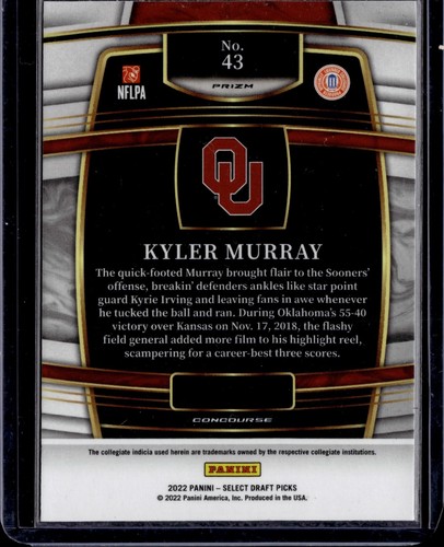 2022 Panini Select Draft Picks Kyler Murray Purple Lazer #43 - Picture 2 of 2