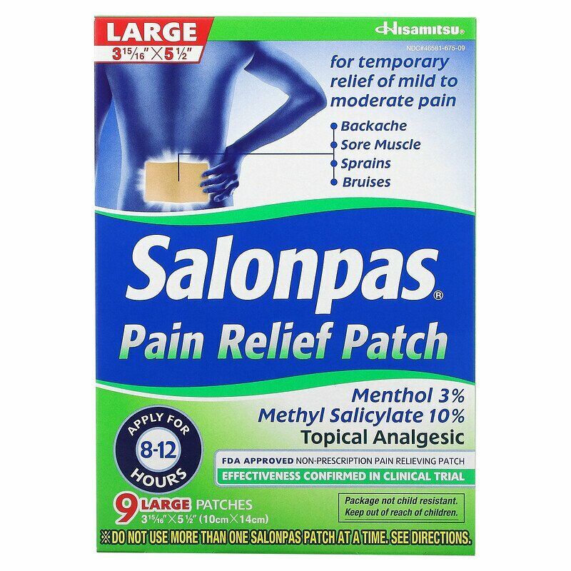 Salonpas Pain Relieving Menthol and Methyl Salicylate Patch - Pack of 9 Exp 6/24