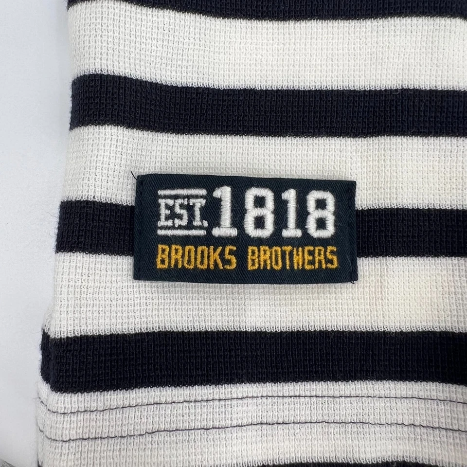 BROOKS BROTHERS FLEECE Boy's Sz XL Navy/White Striped 1/4-Button Pullover Hoodie - Image 4 of 4