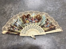 Vintage Victorian Mini Fan with Courting Scenes Folding Fan Gold GILT 17"