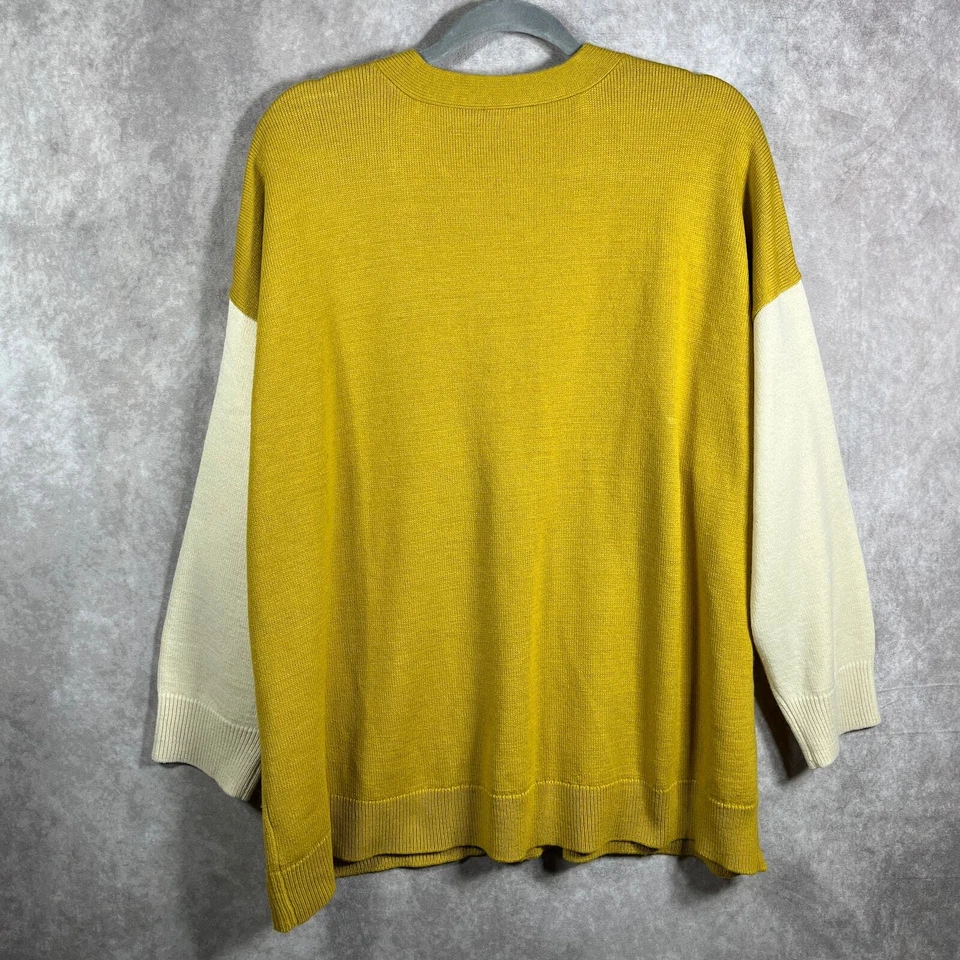 Jones New York Cardigan Sweater Womens 2X Yellow Cream Knit Button Front Pockets - Image 4 of 4