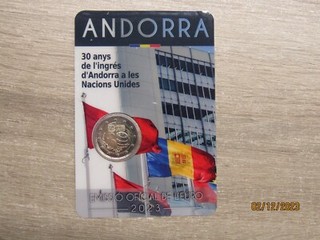 2 Euro Andorra 2023 original Coincard 30 Jahre Beitritt zu den Vereinte Nationen