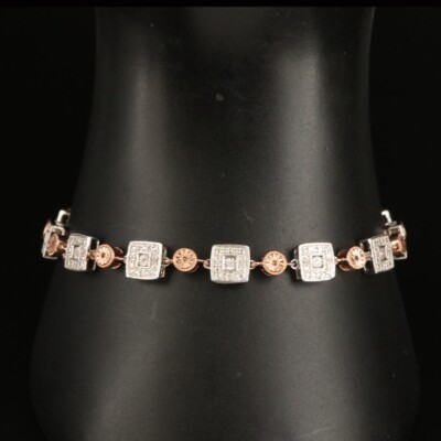 STERLINGSILBER & 0,25 CTW ECHTER DIAMANT GEOMETRISCHES TENNISARMBAND 7,5 ZOLL
