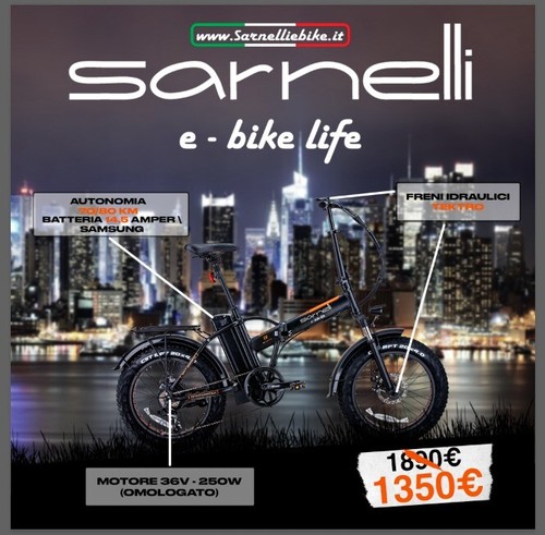 Bicicletta Elettrica SARNELLI 48v BATTERIA 48V 14.5ah Samsung AUTONOMIA  70/80KM | eBay