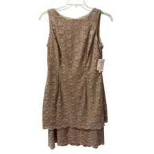 Alex Evenings Beige  Lace Sleeveless Cocktail Dress With Scalloped Hem & Sequin