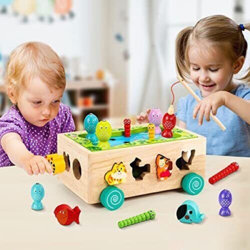 Montessori Toy Wooden Magnetic Fishing Game Shape Sorting Early Educational Gift - Picture 1 of 5