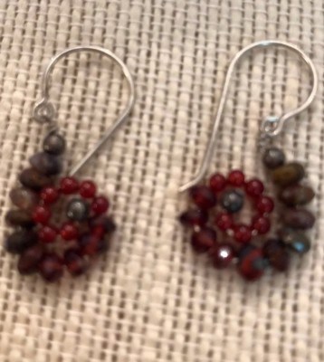 Sterling Silver Swirl Earrings W/ Tiger Eye Snd Garnet Genuine Stones Fish Hook 
