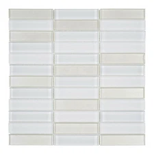 White Crystal Glass Mosaic Tile Texture Matte Blend Stacked Pattern Backsplash