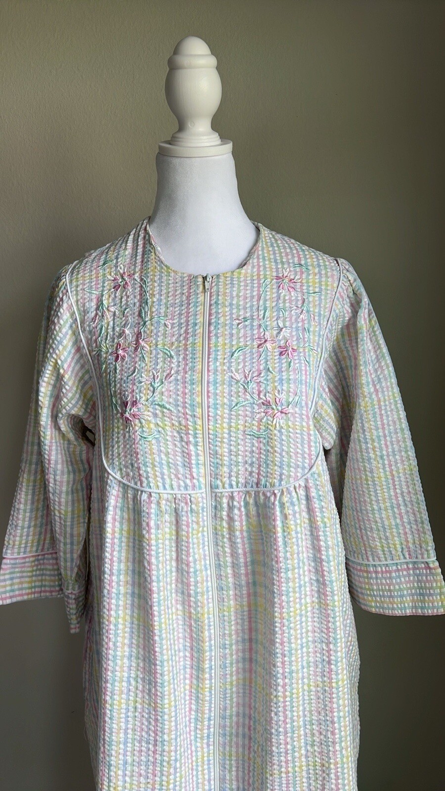 Vintage Miss Elaine seersucker striped duster hou… - image 2