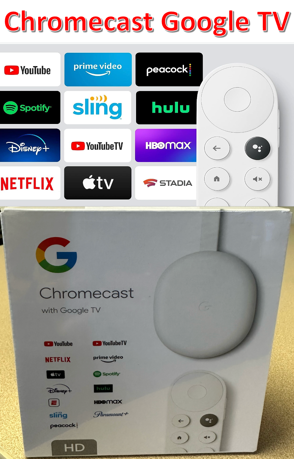 Google Chromecast with Google FHD TV (1080p HD) -Streaming Stick Snow Brand  New