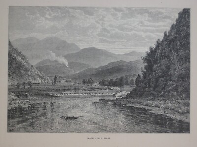 Original 1872 Engraving NANTICOKE DAM Susquehanna River Pennsylvania Luzerne