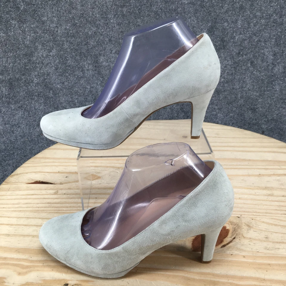 Naturalizer 高跟鞋女式 8 M 米歇尔小猫浅口蓝色麂皮绒皮革一脚蹬 — 第 2/4 张图片