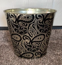 Vintage JV Reed Gold & Black Paisley Metal Trash Can Waste Basket 9" Made in USA