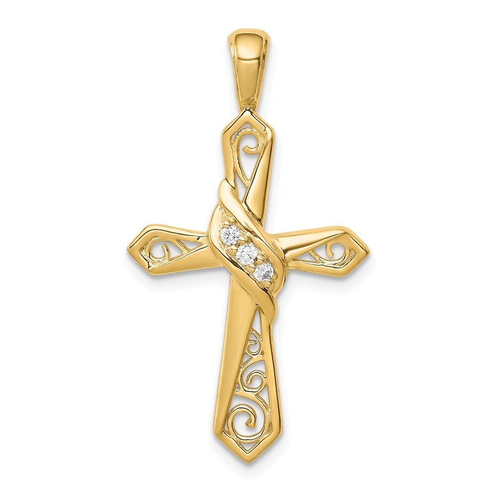 14k Yellow Gold 1/20 Ctw Diamond Passion Cross Pendant, 18 x 33mm