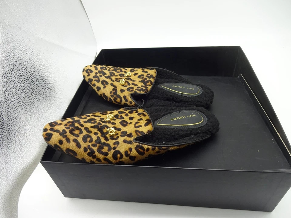 Derek Lam Women Cal Hair Leopard Slip On GenuineLeather Slippers Small 5/6 (OFC) - Image 2 of 4