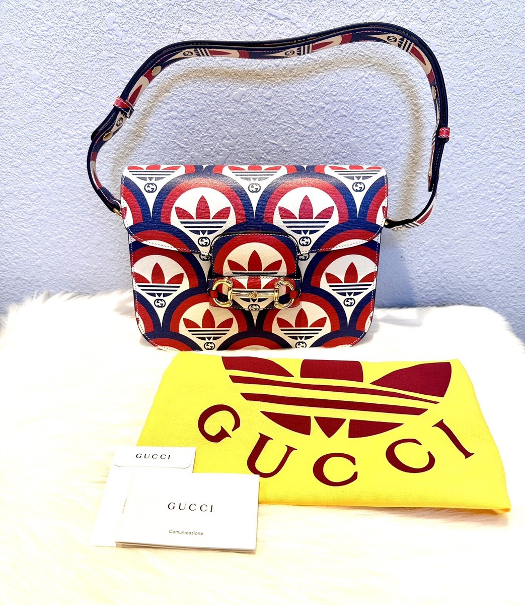 NEW Gucci X Adidas Horsebit 1955 Printed Leather Shoulder Bag