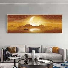 Panoramic Moonlit Mountain Landscape  Canvas Wall Art Home Decor